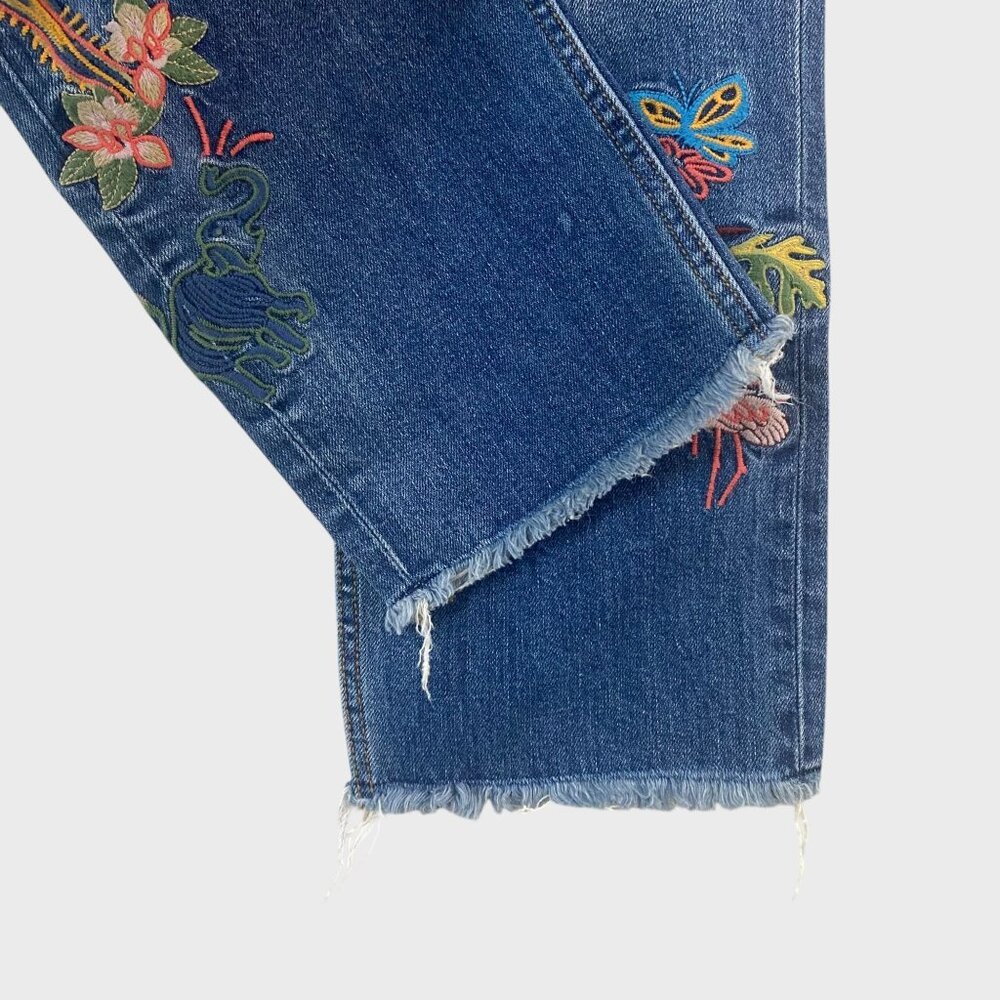 Johnny Was Cropped Denim Boyfriend Jean Size 29 Embroidered Mid-Rise Raw-Hem New - Picture 5 of 11